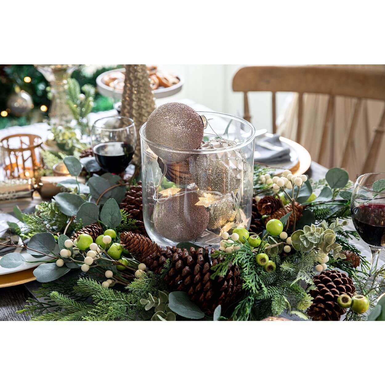 White Berry Wreath With Pinecones 55cm