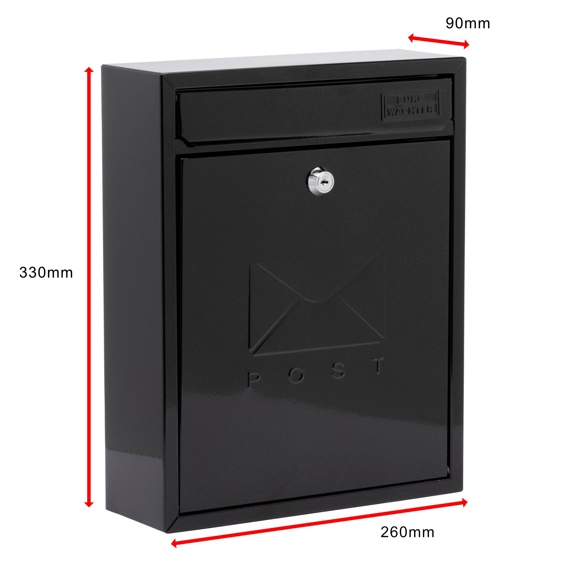 Burg Wachter Compact Galvanised Steel Black Post Box Mb05Bk
