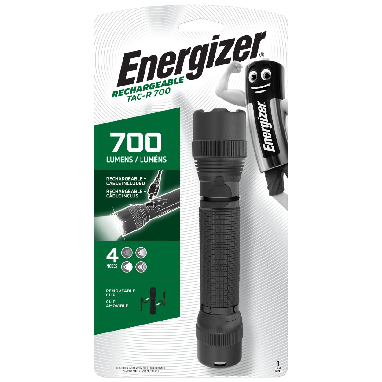 Energizer Tac-R 700 Rechargeable Tactical Metal Led Flashlight