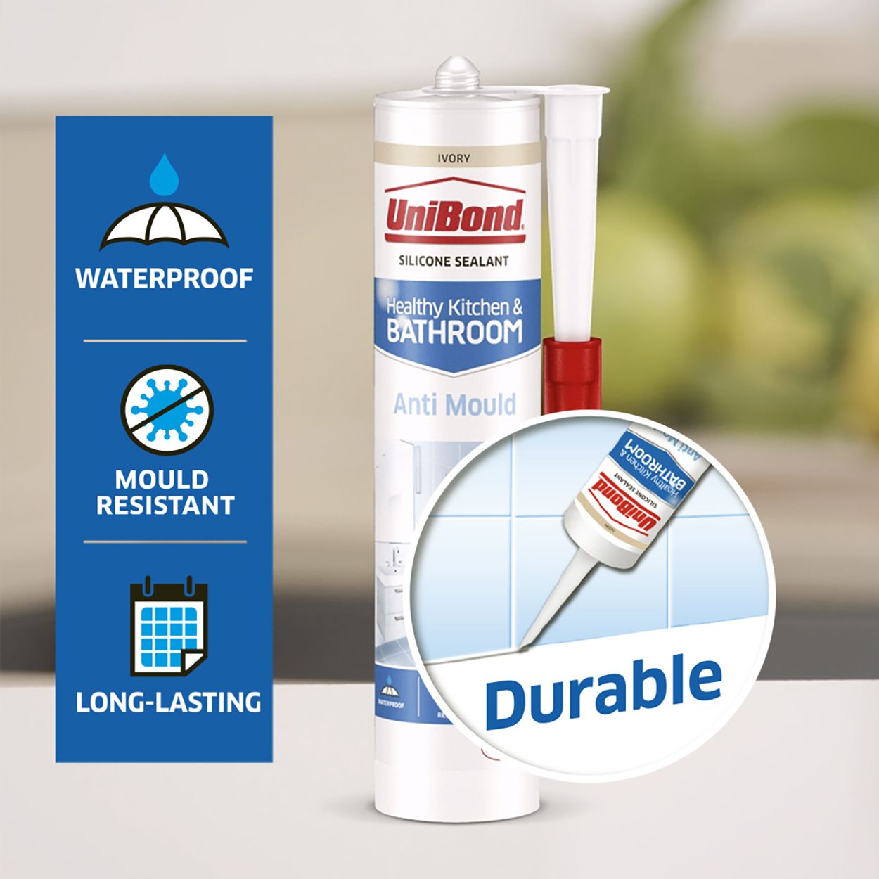 UniBond Anti Mould Kitchen & Bathroom Sealant Ivory Cartridge 274g