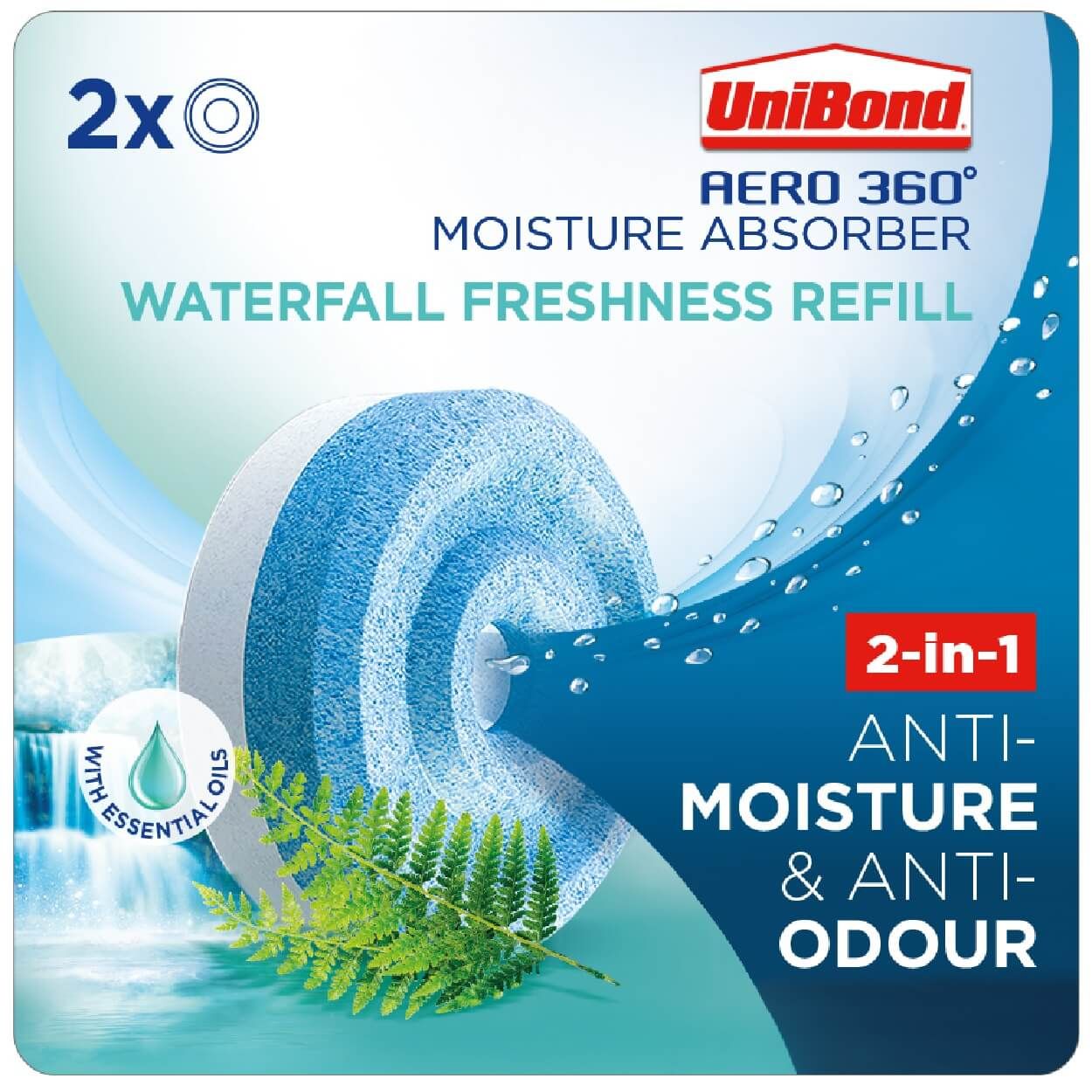 UniBond Aero 360 Waterfall Freshness Refills x2