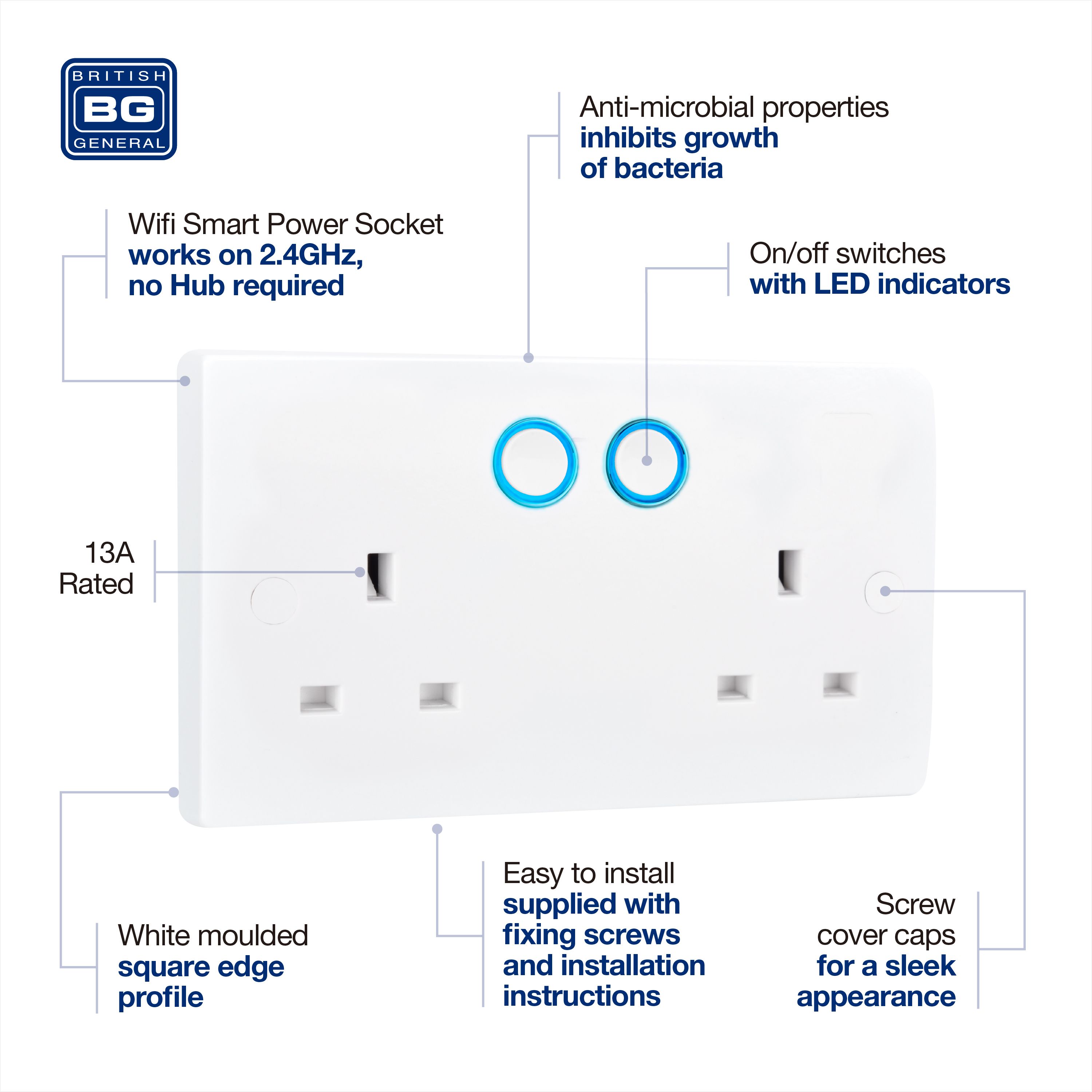 BG 13A Double Switched Socket with Smart Home Control