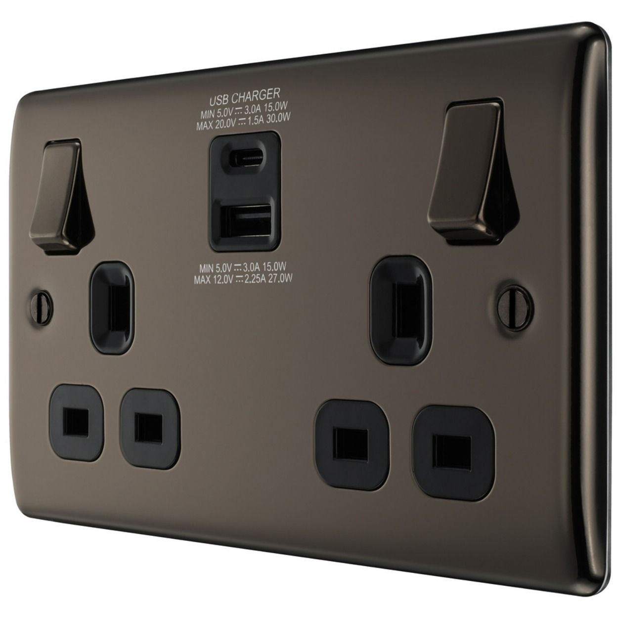 BG Nexus Polished Chrome 13A Double Socket with USB A + C