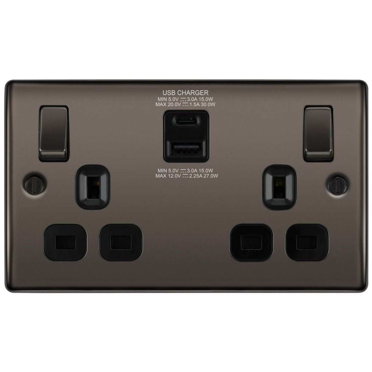 BG Nexus Polished Chrome 13A Double Socket with USB A + C
