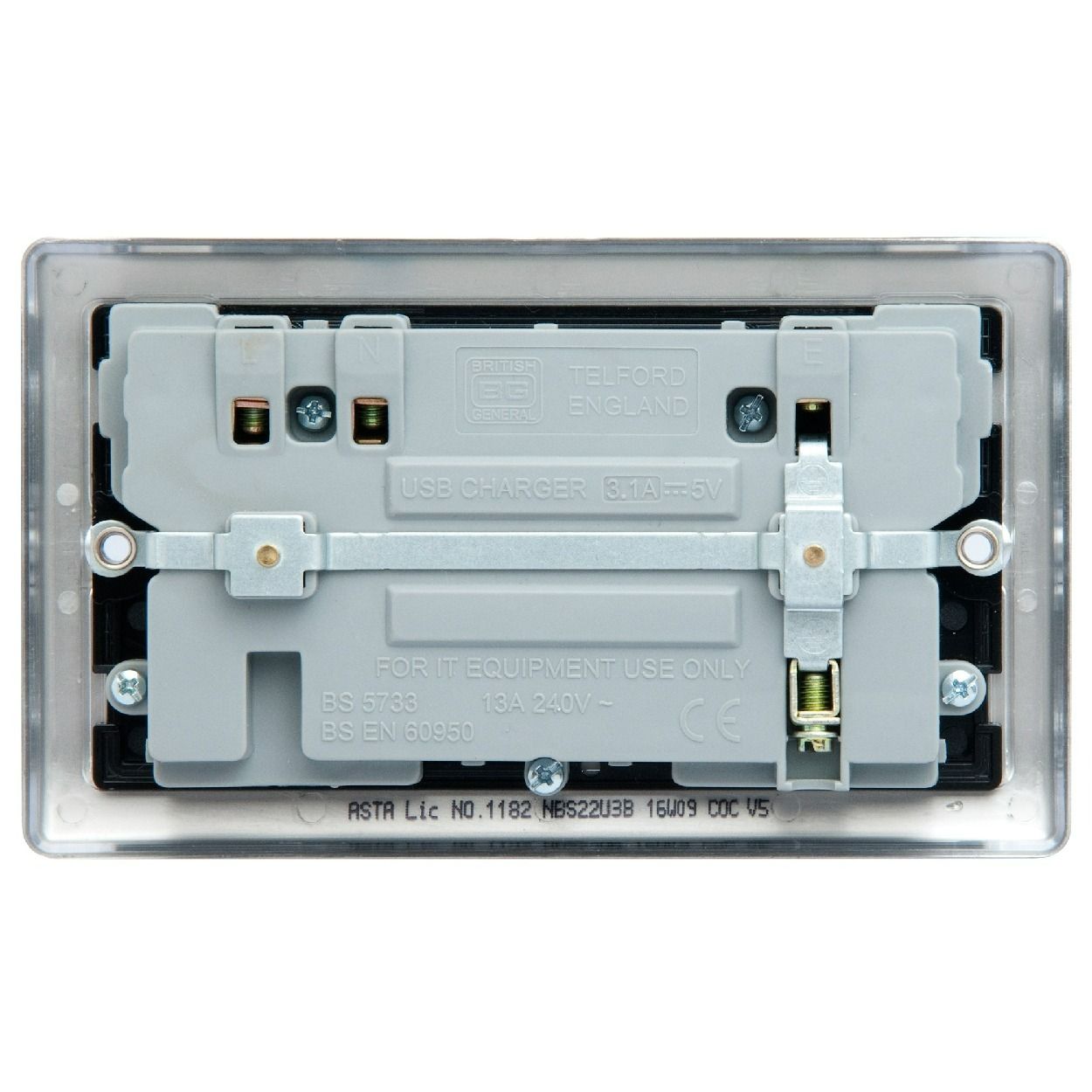 BG Nexus Brushed Steel 13A Double Switched Socket with 2 x USB A