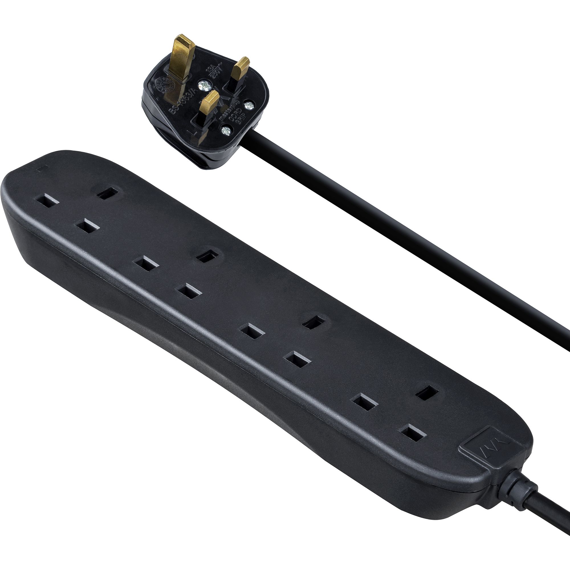 Masterplug Black Four Socket Extension Lead 5m