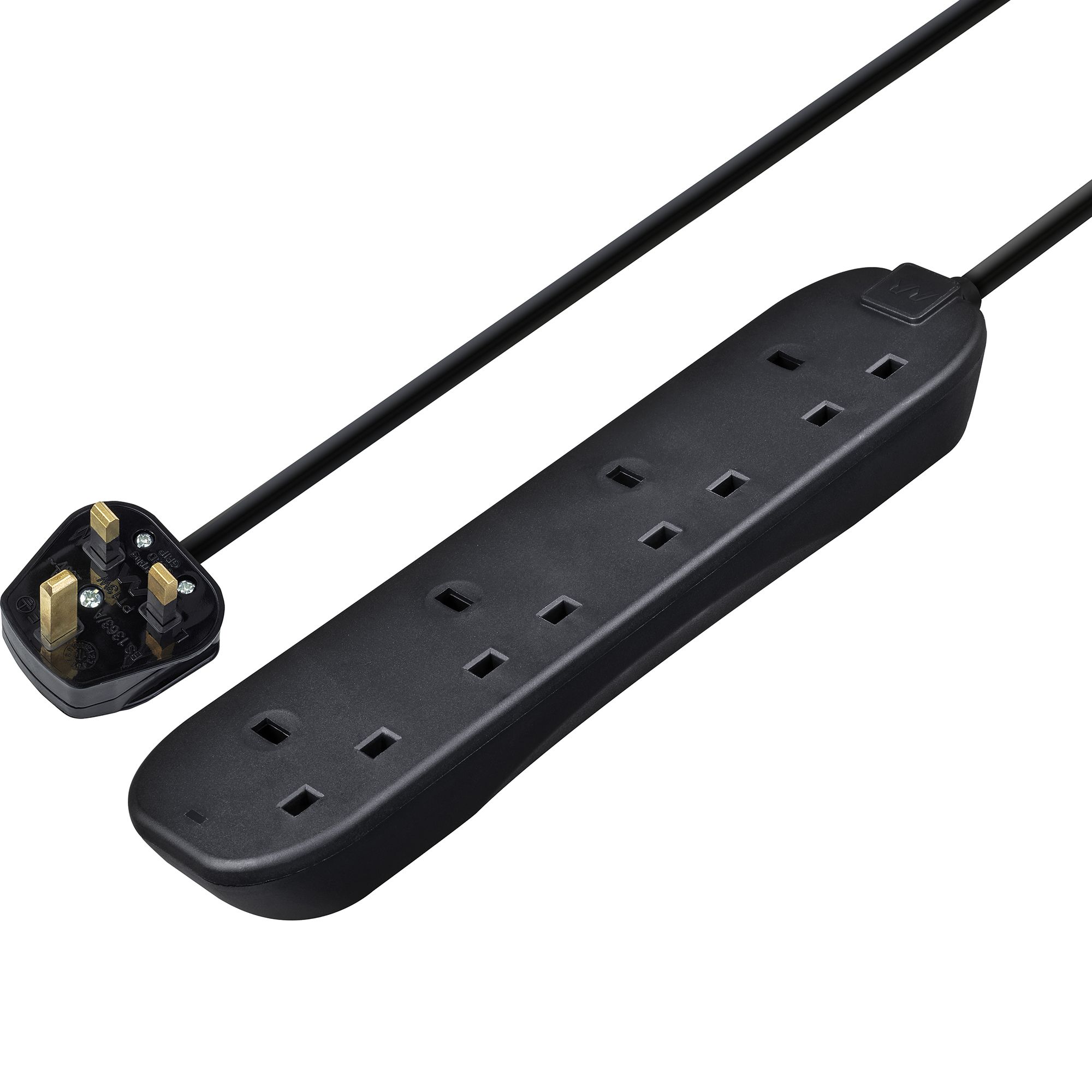 Masterplug Black Four Socket Extension Lead 2m