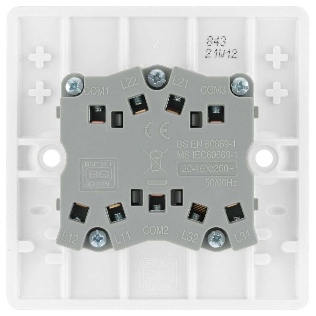 BG White Moulded 20A Triple Switch, 2 Way