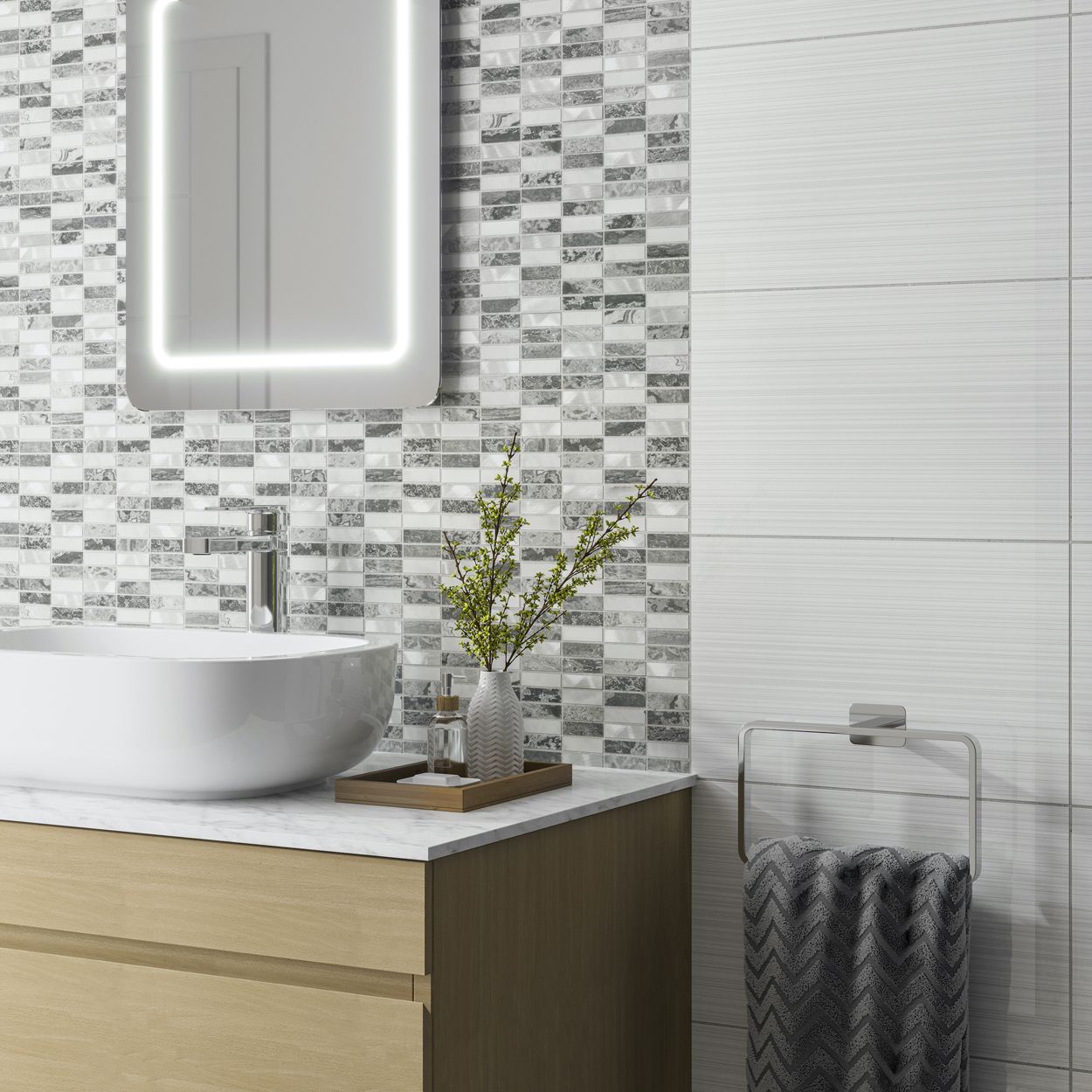 Creswell Grey Stone & Metal Mix Mosaic