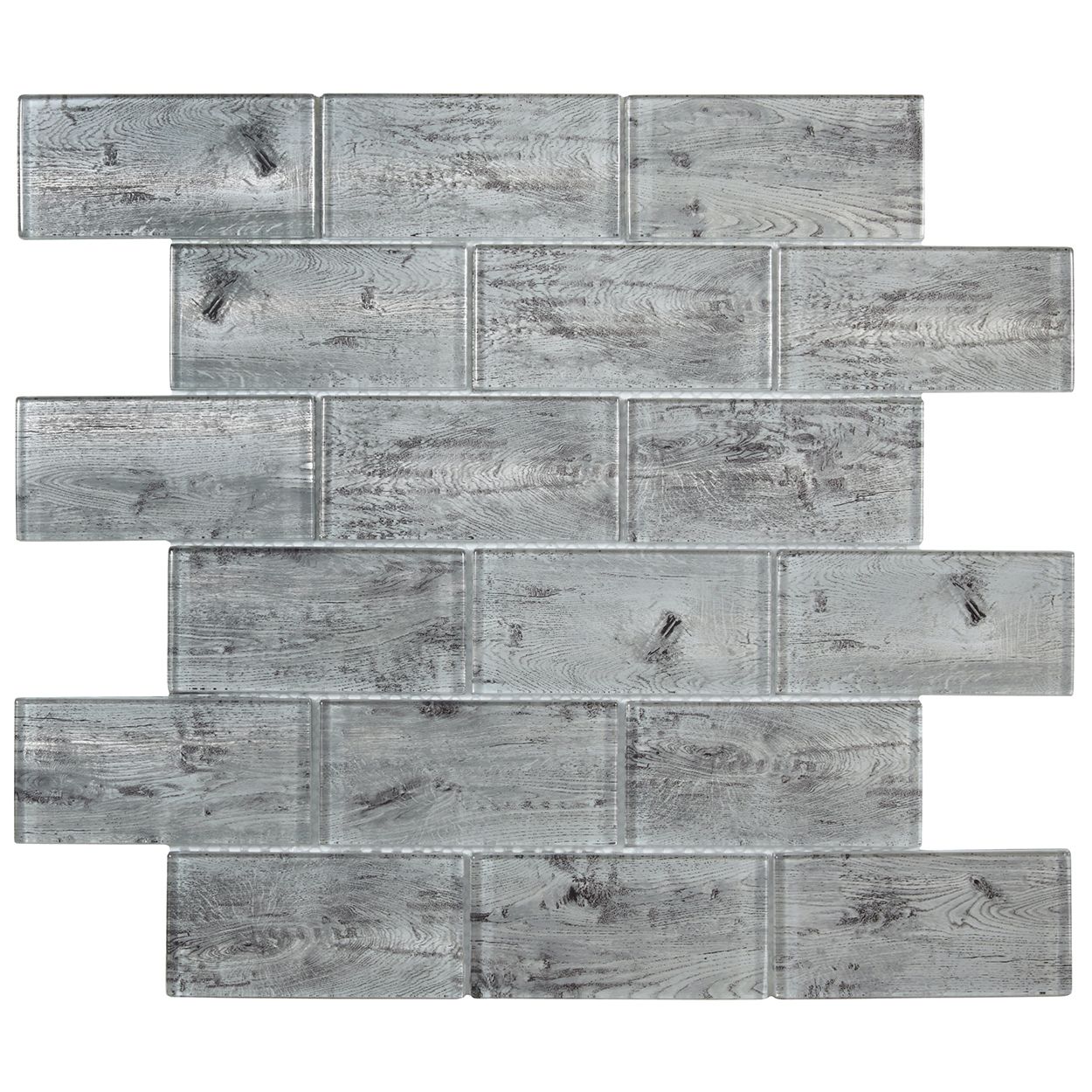 Horizon Silver Wood Effect Glass Brick Mosaic