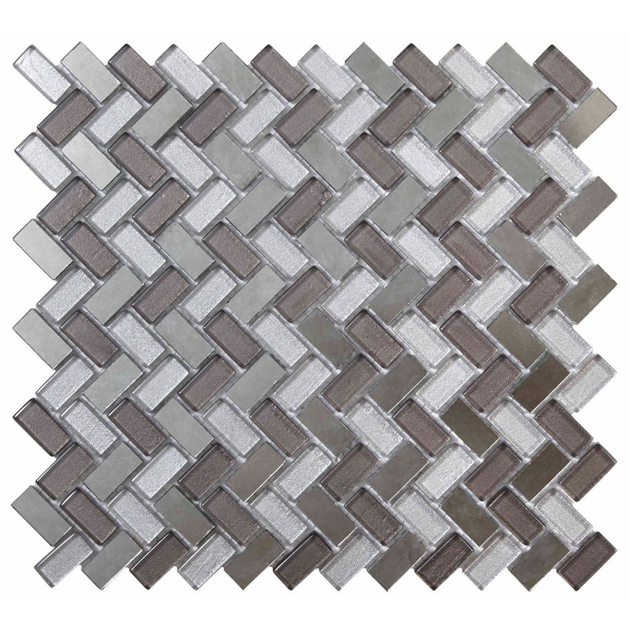 Dusk Grey Herringbone Glass & Mirror Mosaic