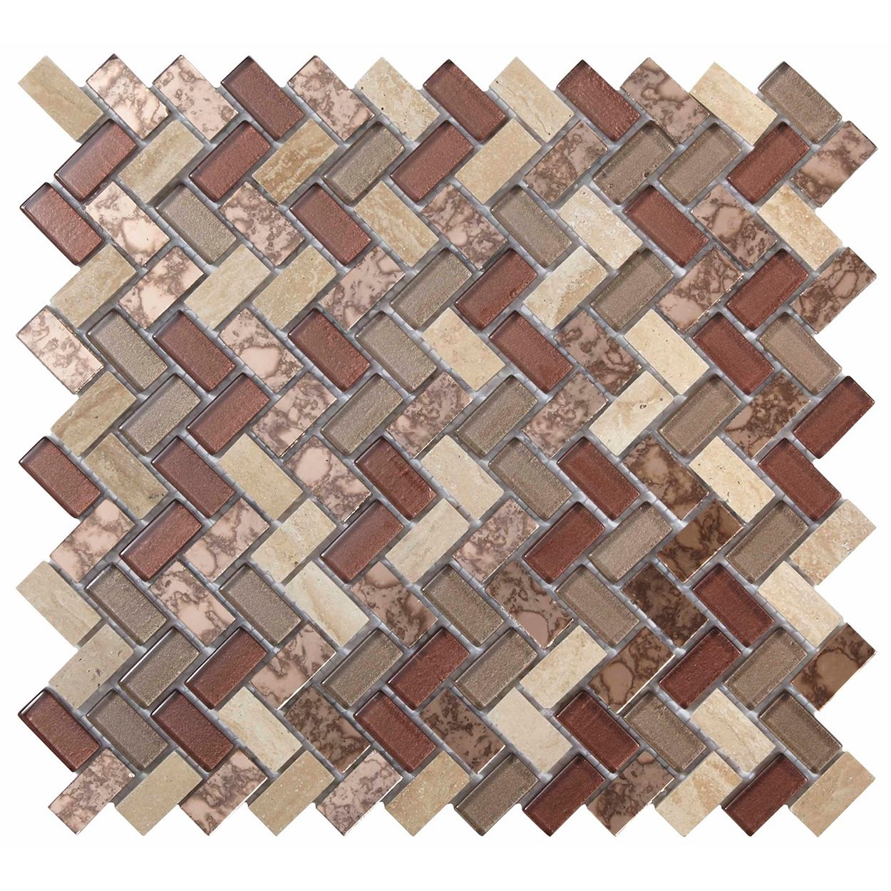 Pence Copper Herringbone Glass & Stone Mosaic