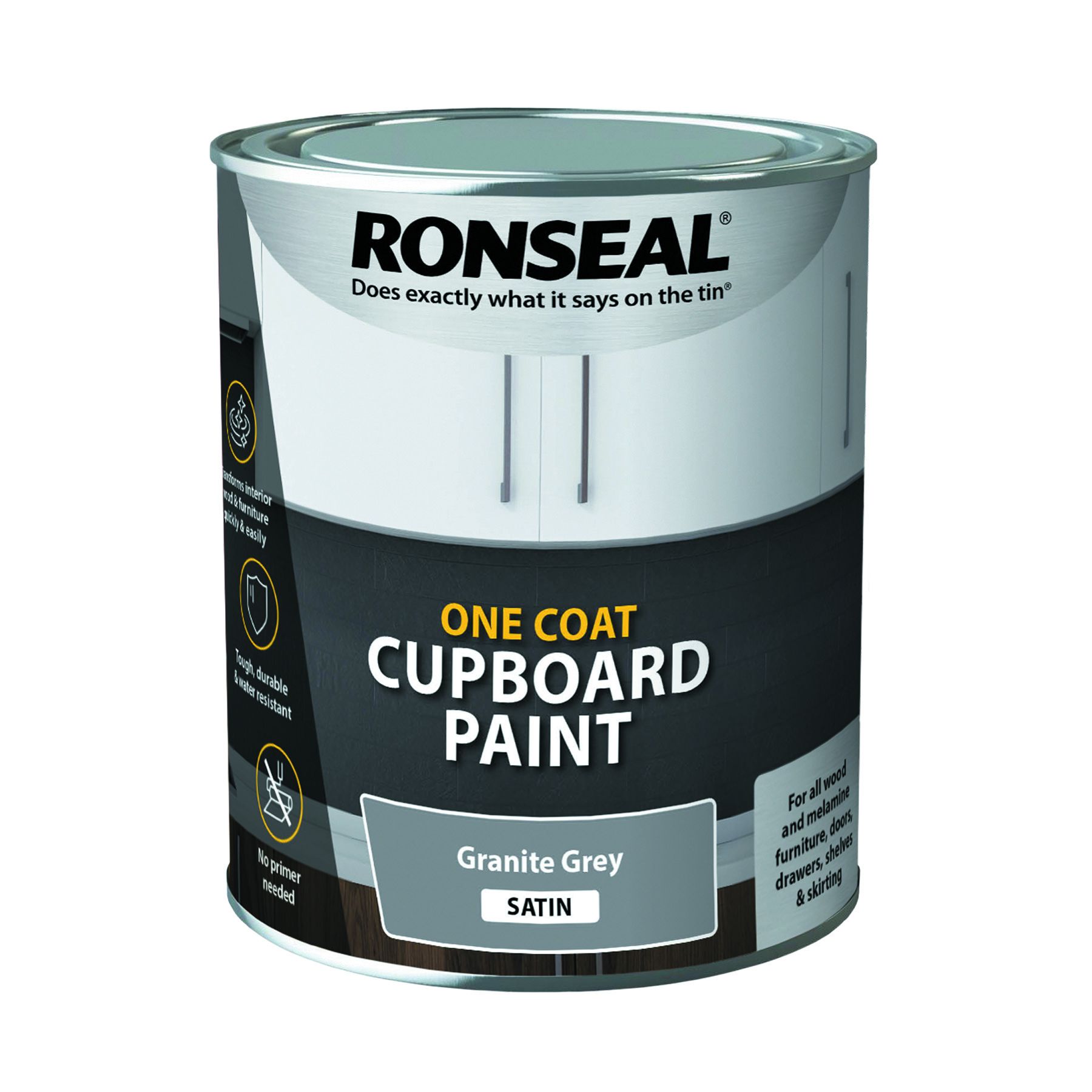 Ronseal One Coat Cupboard Paint Granite Grey Satin 750Ml