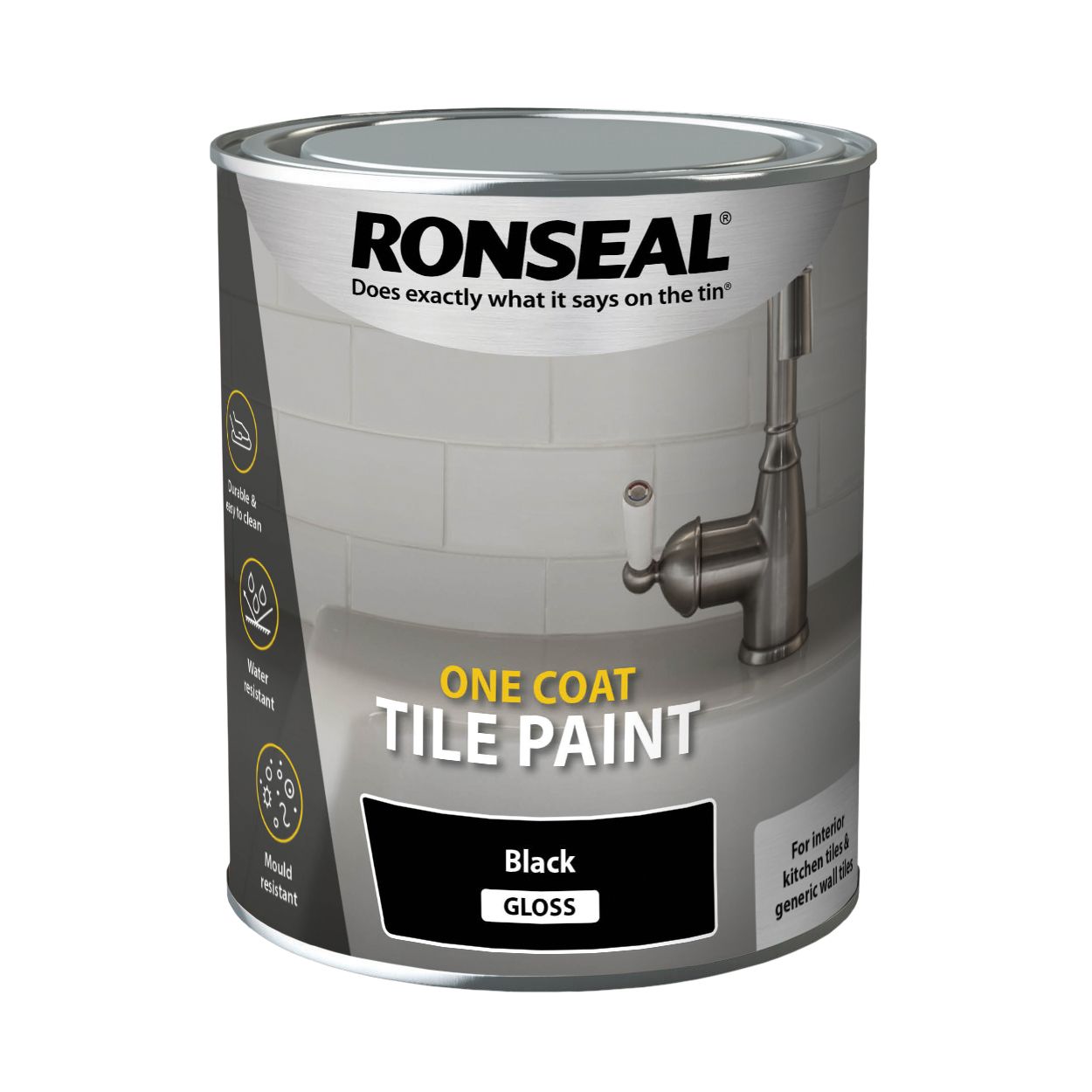 Ronseal One Coat Tile Paint Black Gloss 750Ml