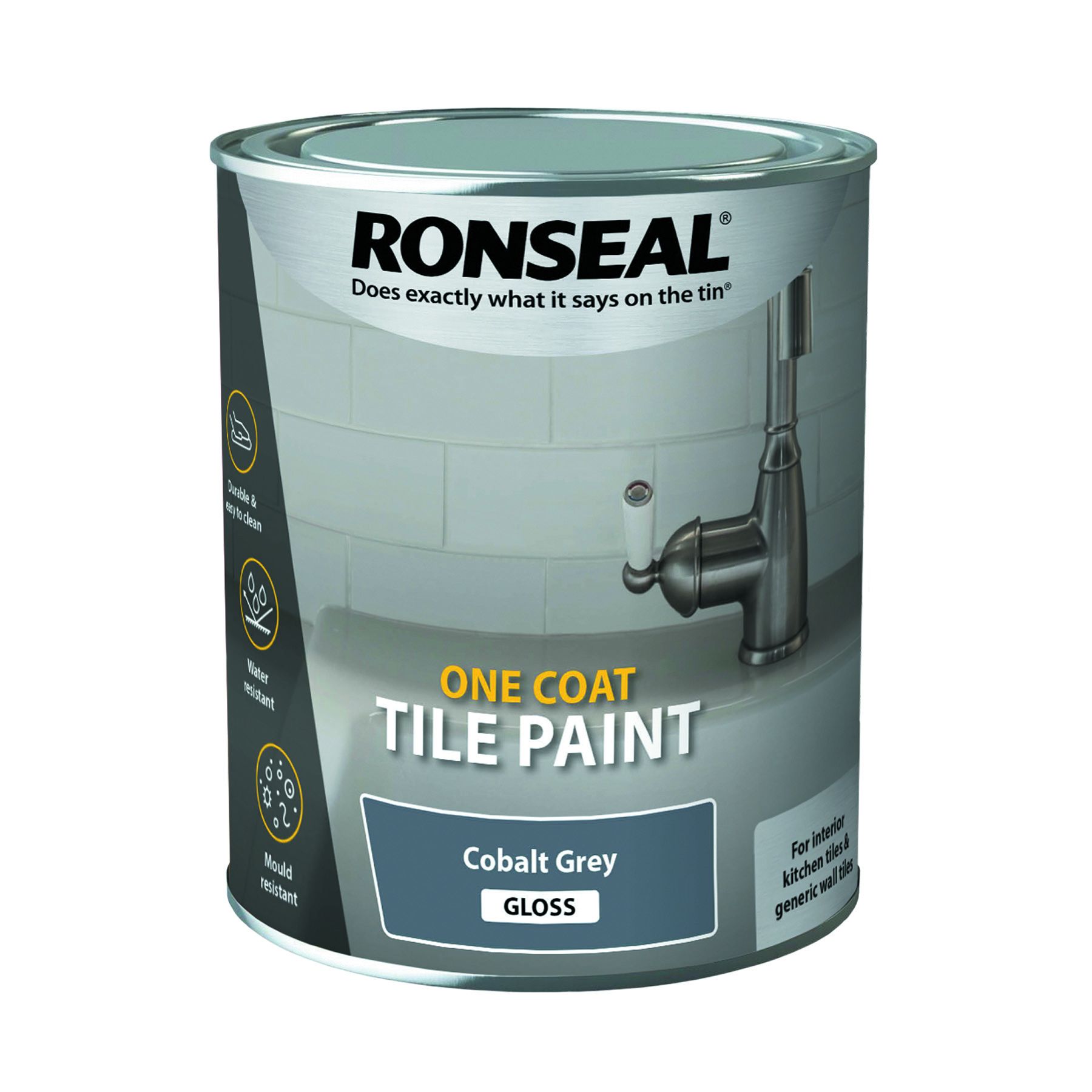 Ronseal One Coat Tile Paint Cobalt Grey Gloss 750Ml
