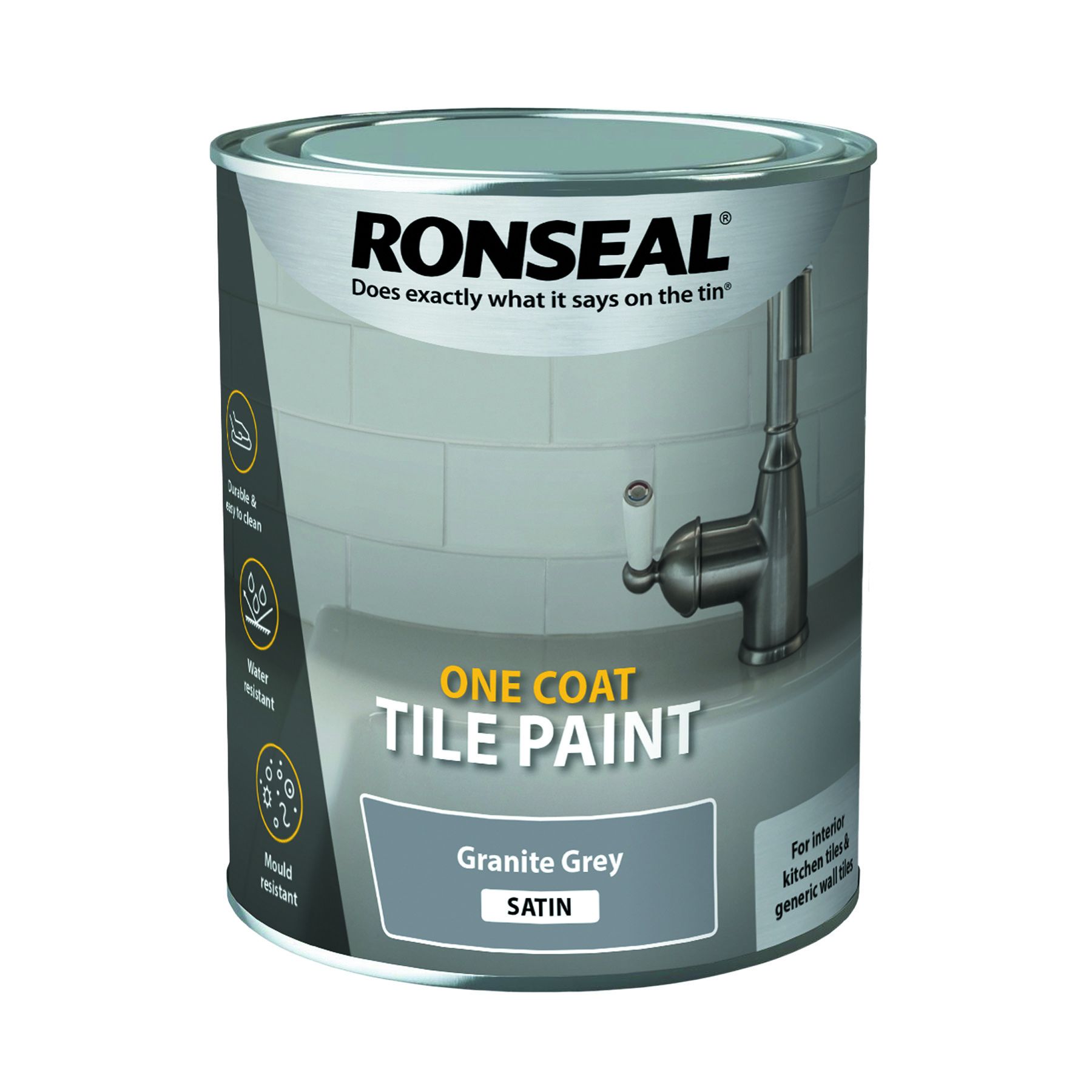 Ronseal One Coat Tile Paint Granite Grey Satin 750Ml