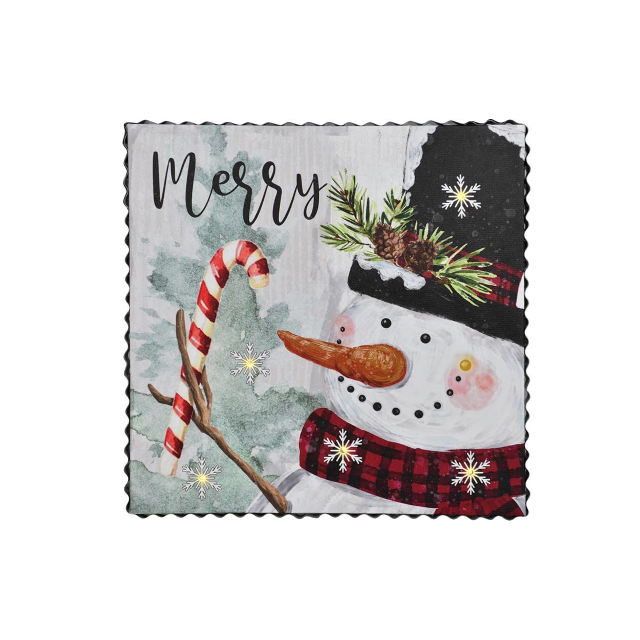 Snowman Merry Canvas With LED Lights 30x30cm