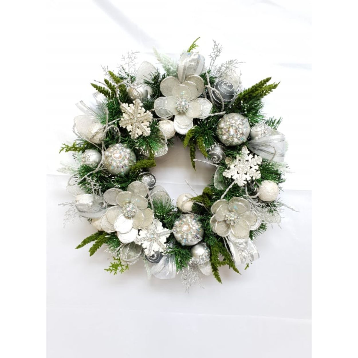 Silver & White Capiz Wreath 54Cm