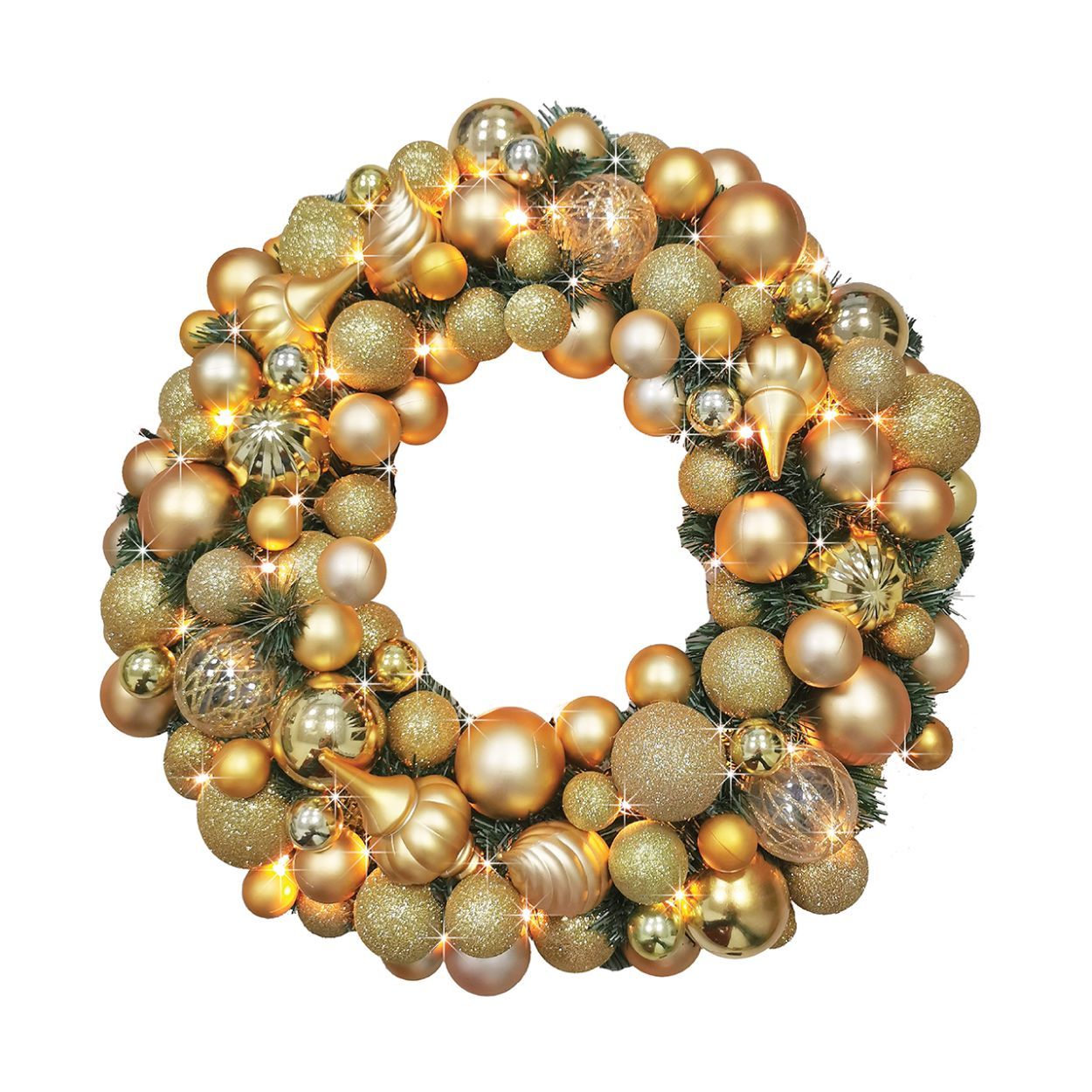 Bauble Wreath With Led Lights Gold 50cm