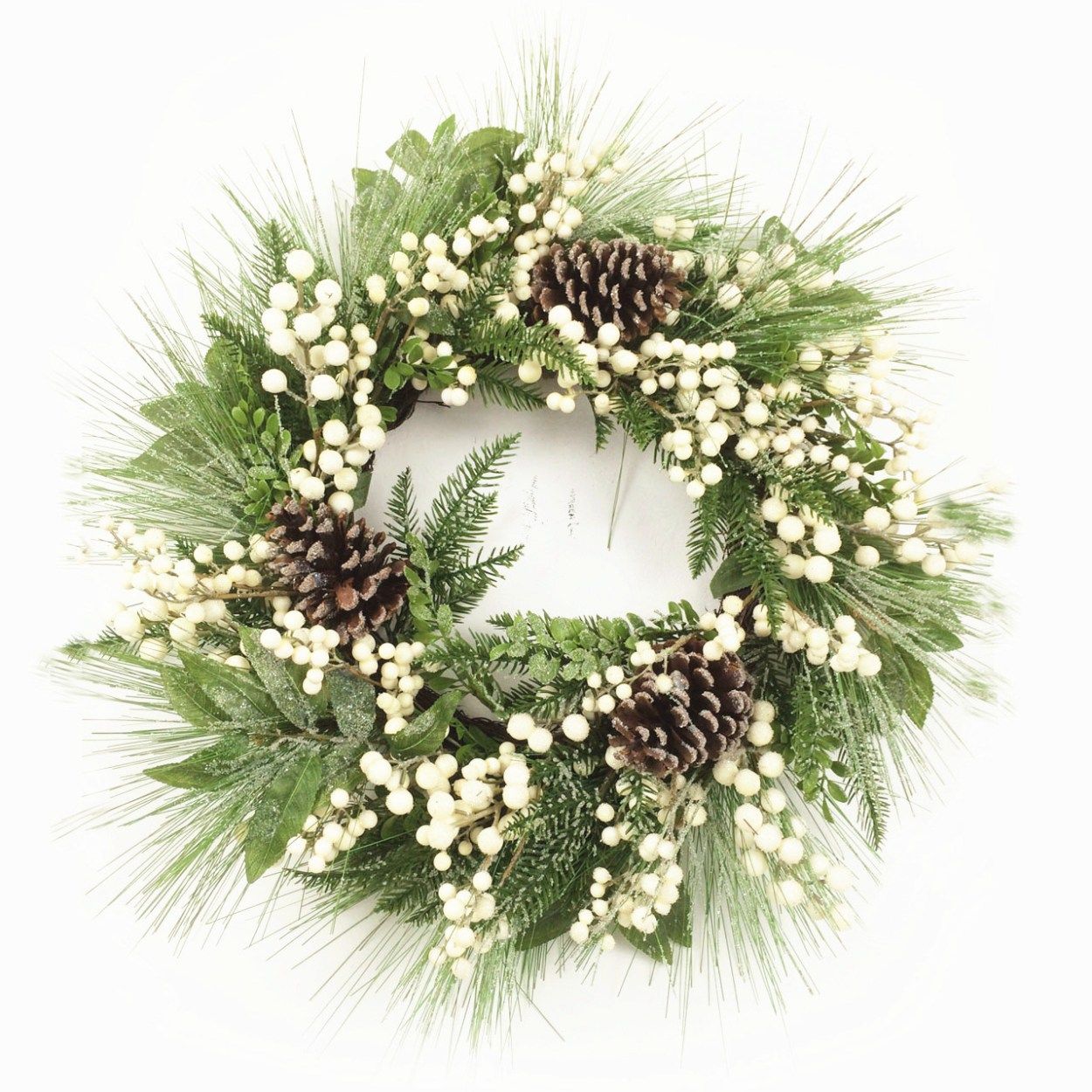 White Berry And Pinecones Wreath 50cm