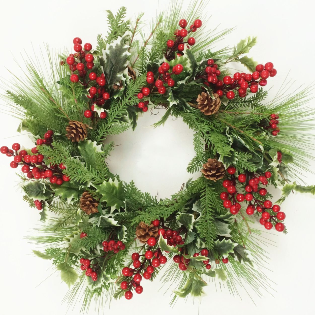 Red Berry And Pine Needle Wreath 60cm