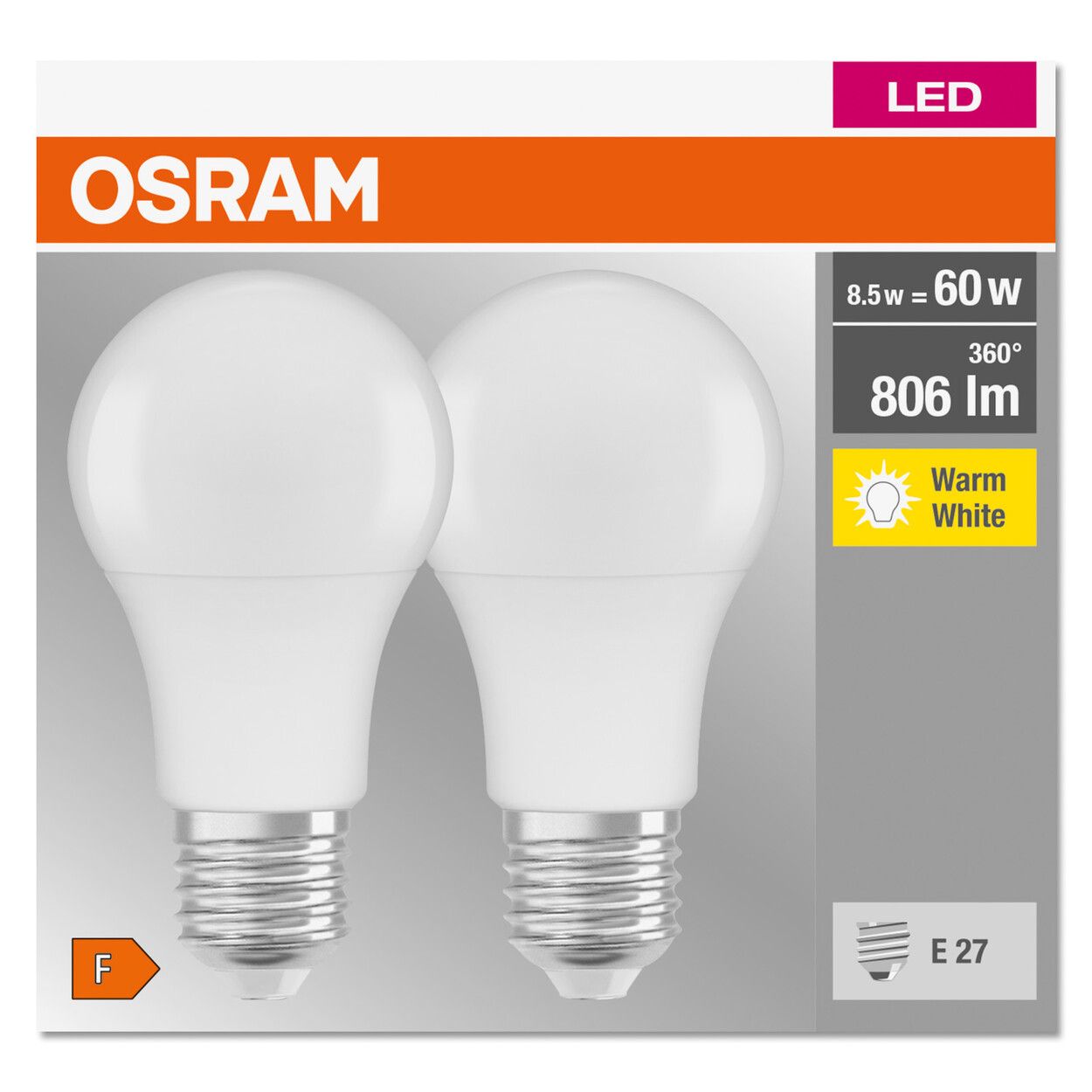 Osram LED Base A60 Fr 8.5 W/2700K E27 2Pack