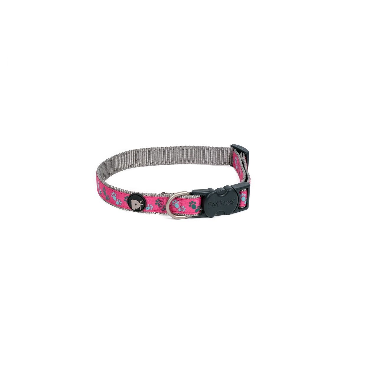 CERISE/GREY PAWS DOG COLLAR LARGE