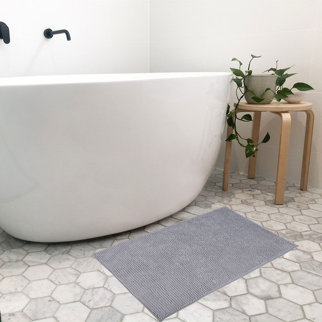 Chenille Block Colour Light Grey Bath Mat