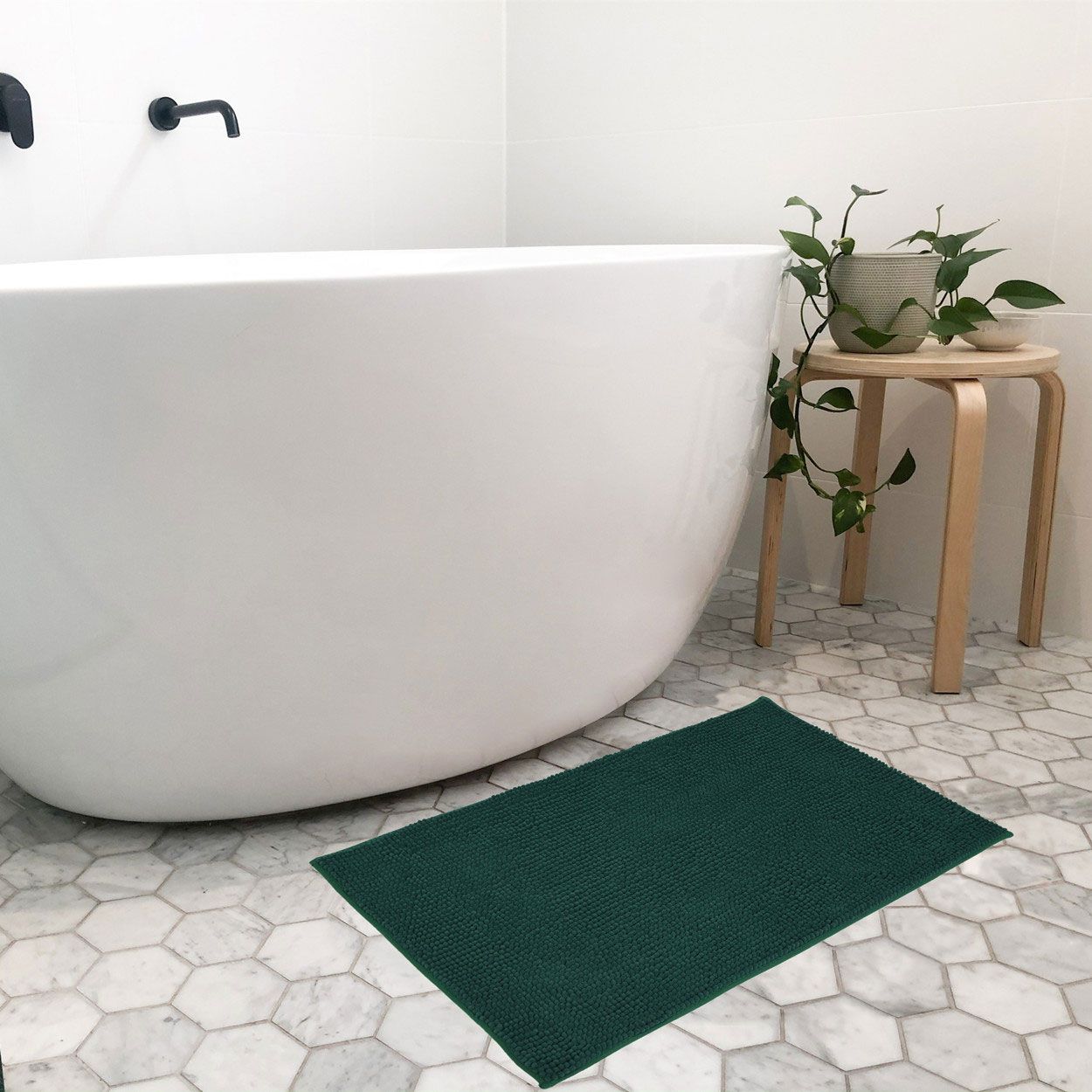 Chenille Block Colour Foliage Green Bath Mat
