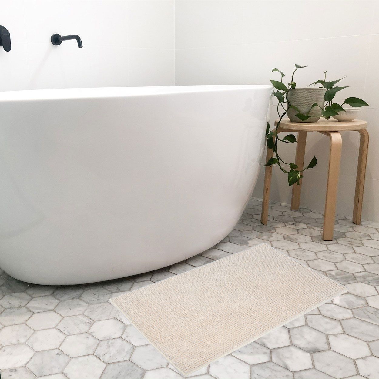 Chenille Block Colour Almost White Bath Mat