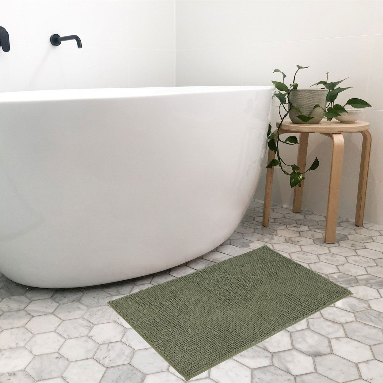 Chenille Block Colour Olive Bath Mat