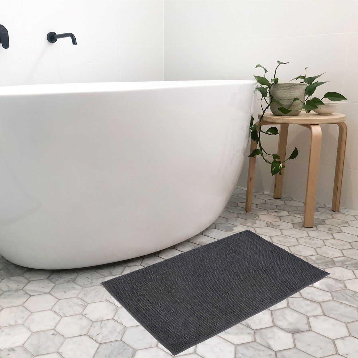 Chenille Block Colour Dark Grey Bath Mat