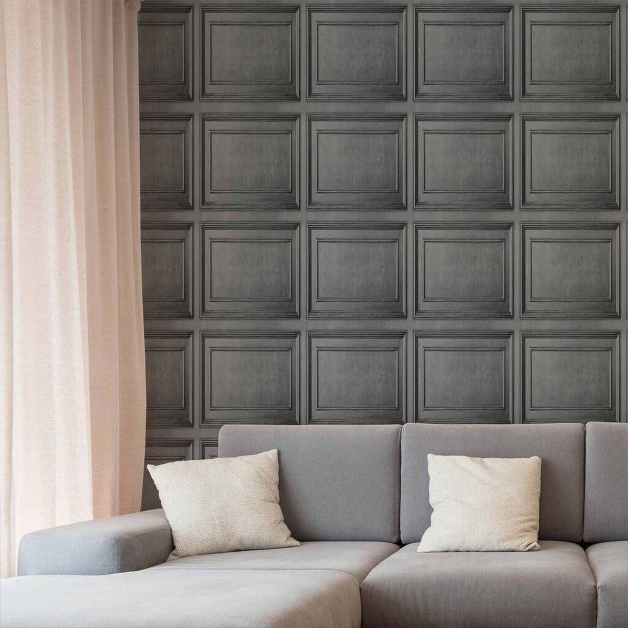Wood Panelling Grey Wallpaper