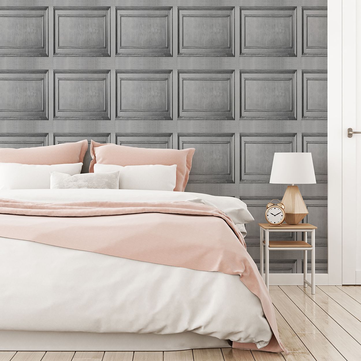 Wood Panelling Grey Wallpaper