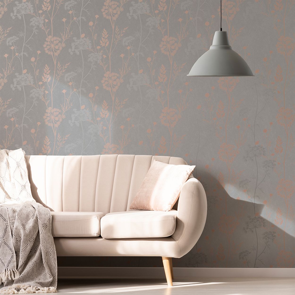 Cow Parsely Grey Rose Gold Wallpaper