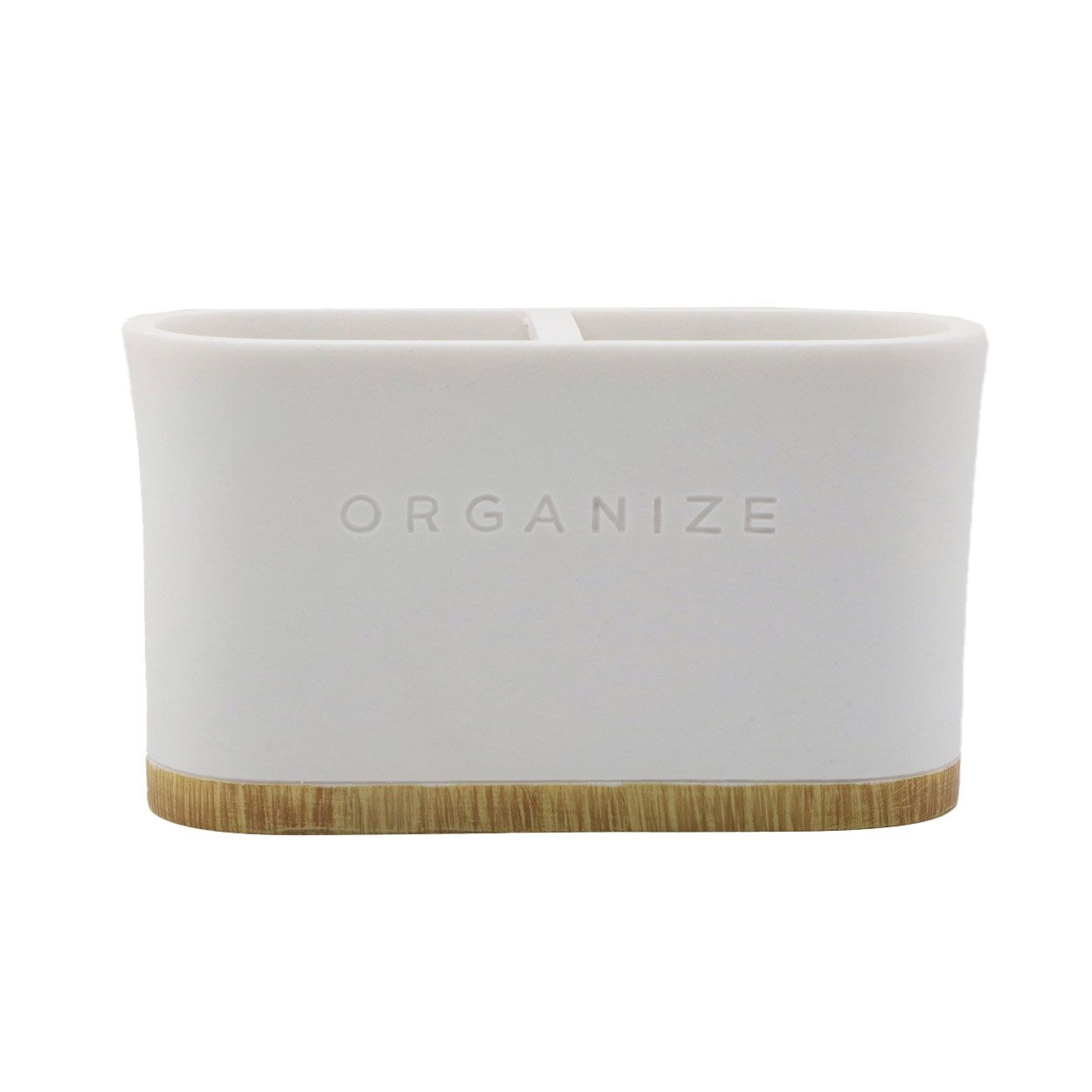 Toothbrush Holder White with Oak Tone Base