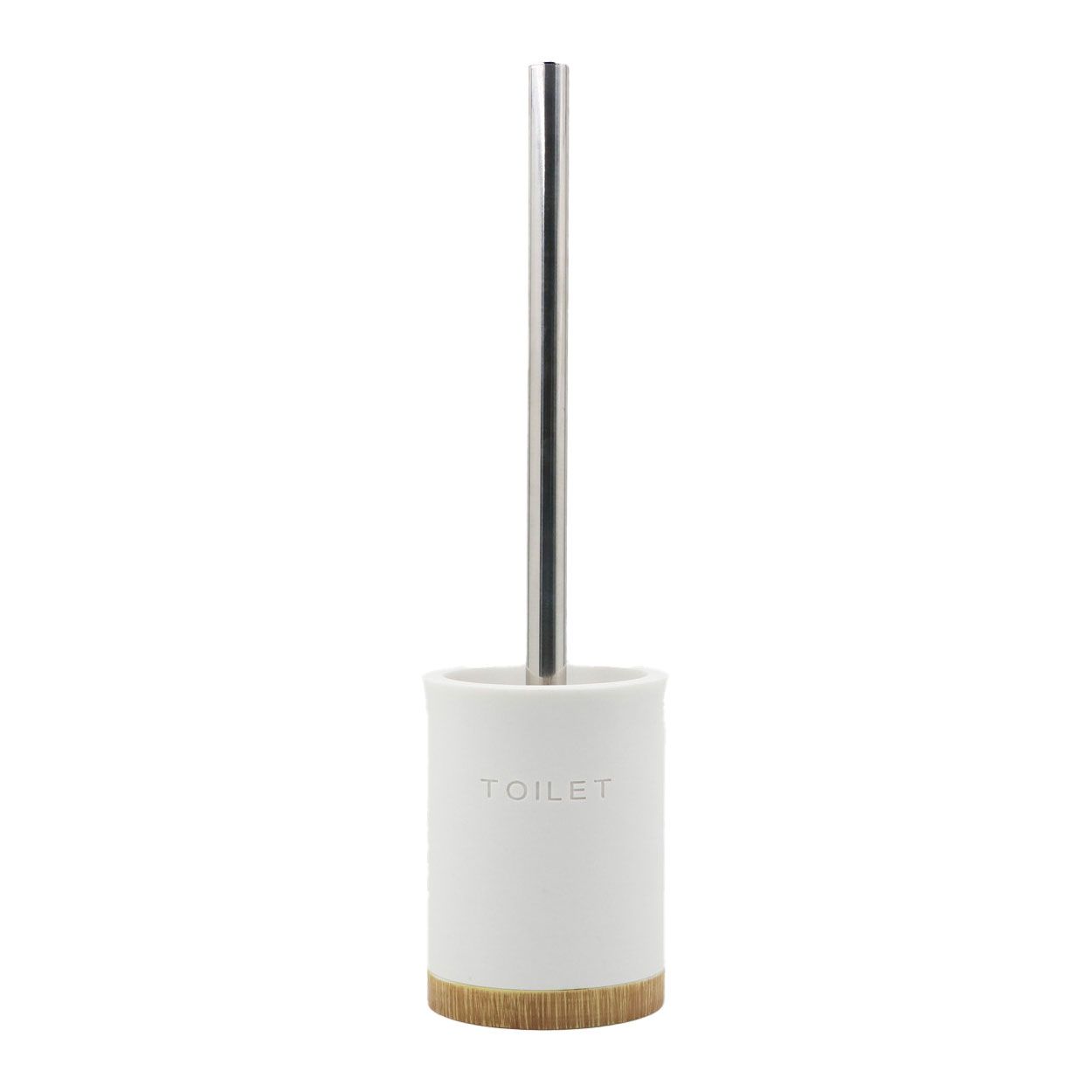 Toilet Brush & Holder White with Oak Tone Base