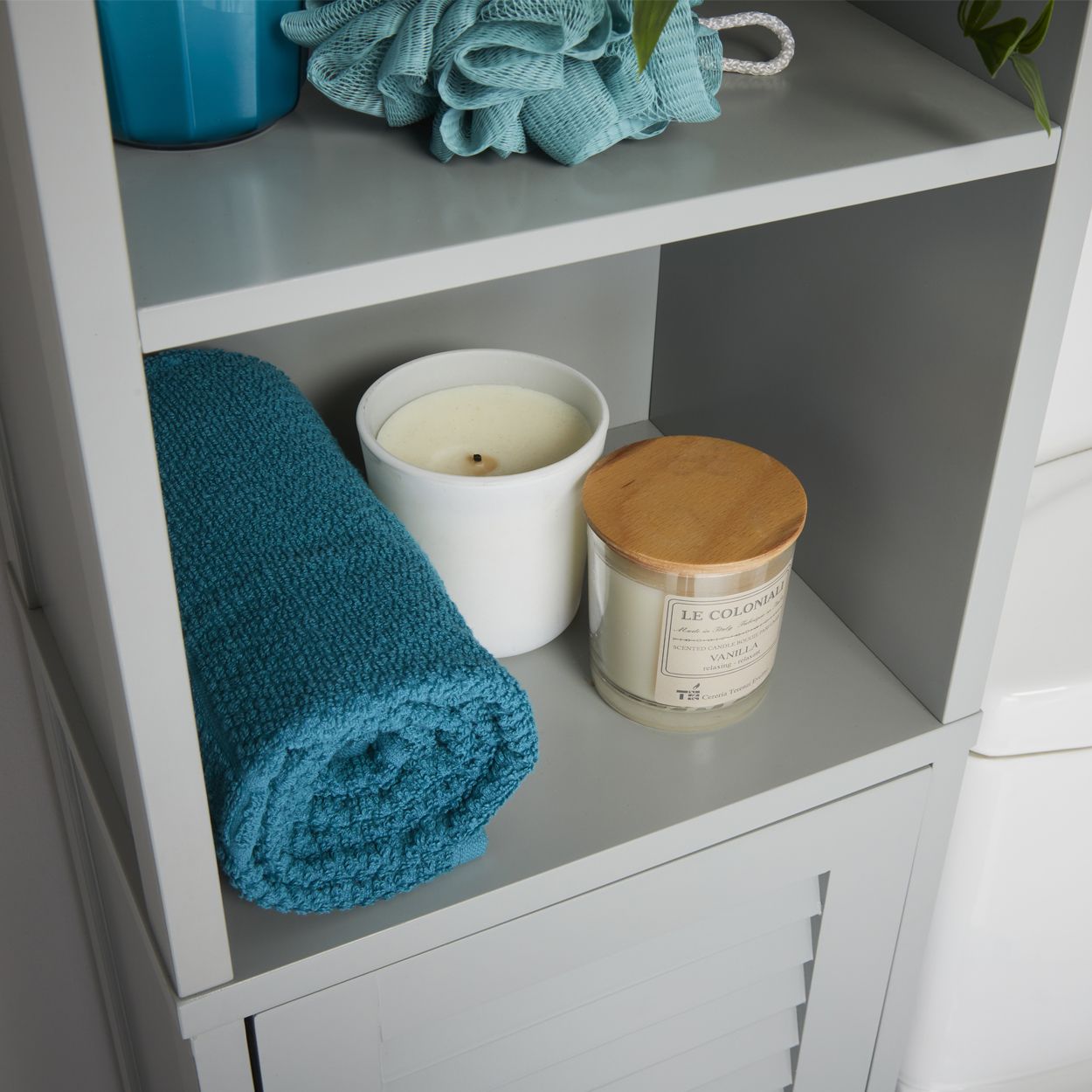 Eddie Louvre Tallboy Cabinet Grey