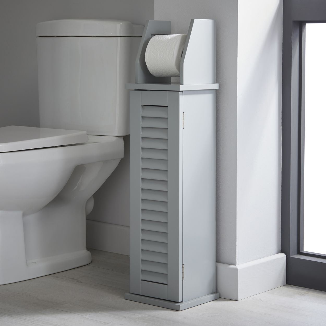 Eddie Louvre Toilet Roll Holder & Storage Grey