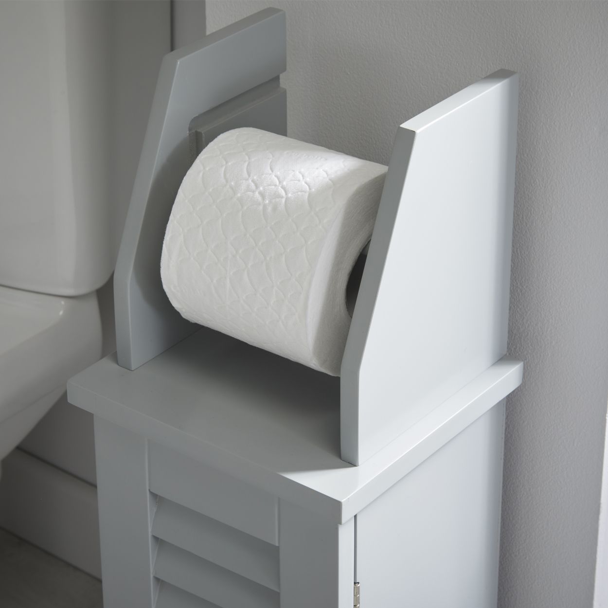 Eddie Louvre Toilet Roll Holder & Storage Grey
