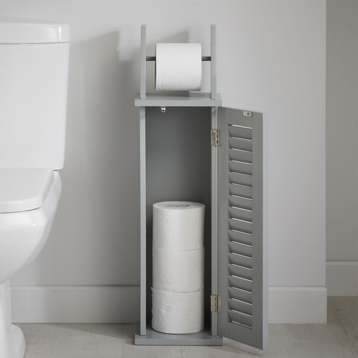 Eddie Louvre Toilet Roll Holder & Storage Grey