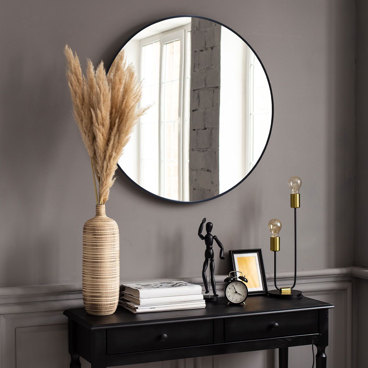 Black Round Mirror 50cm