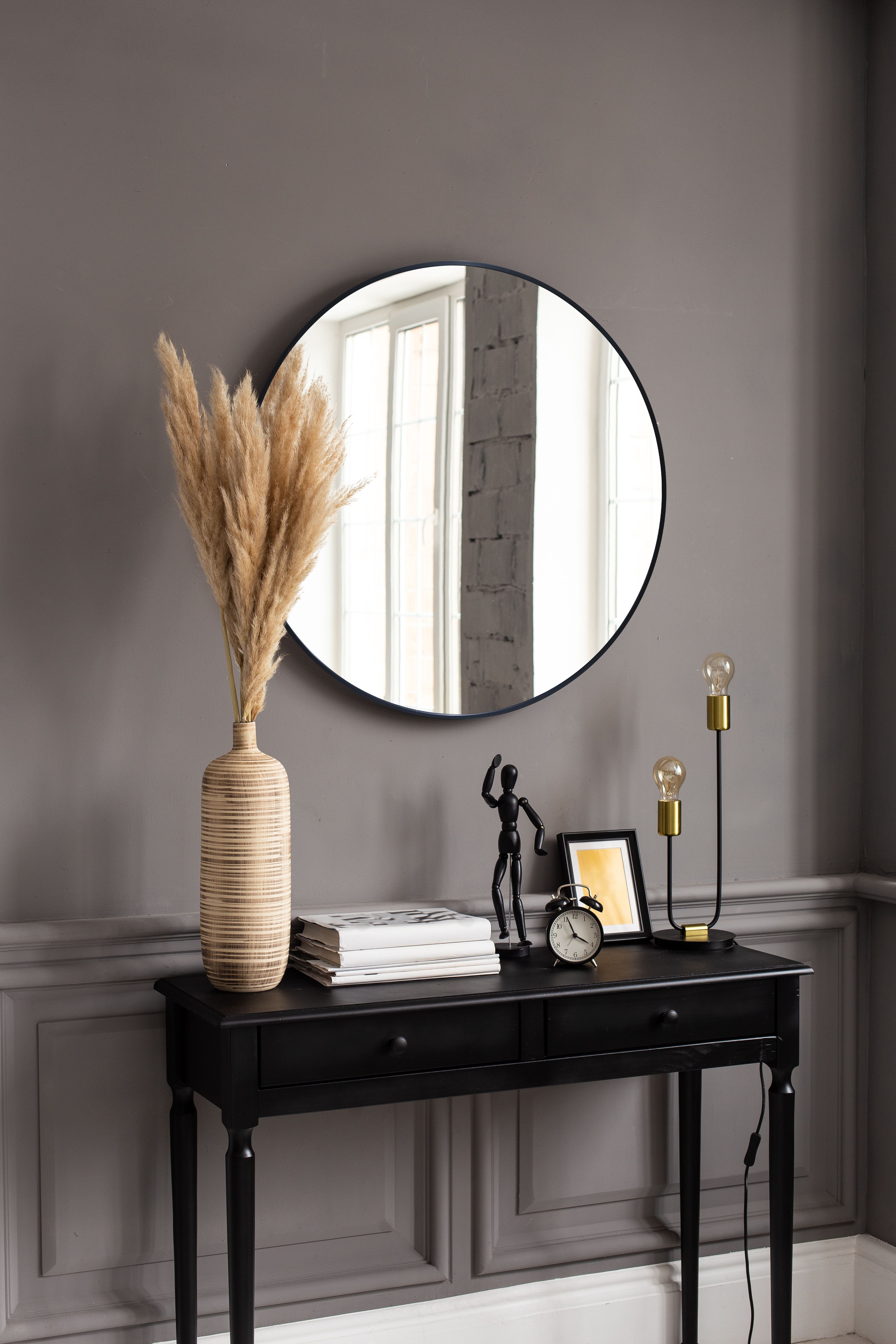 Black Round Mirror 50cm