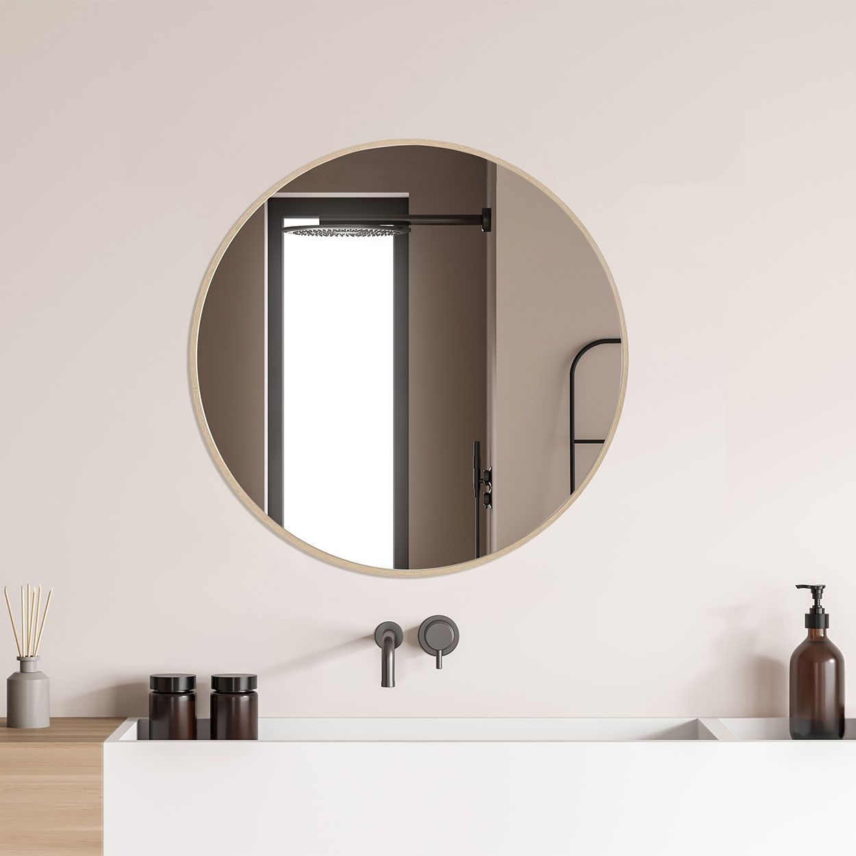 Wood Round Mirror 50cm