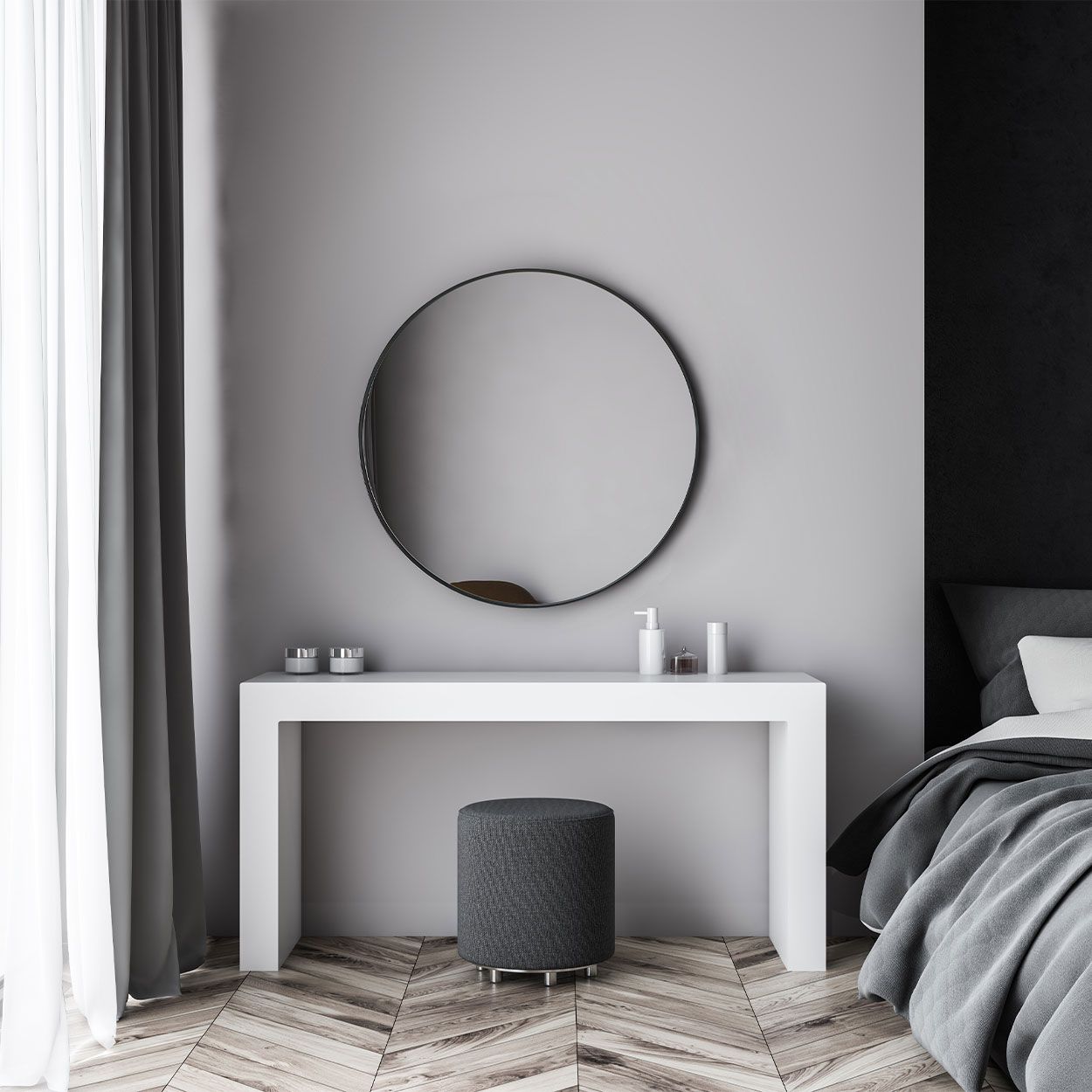 Black Round Mirror 80cm