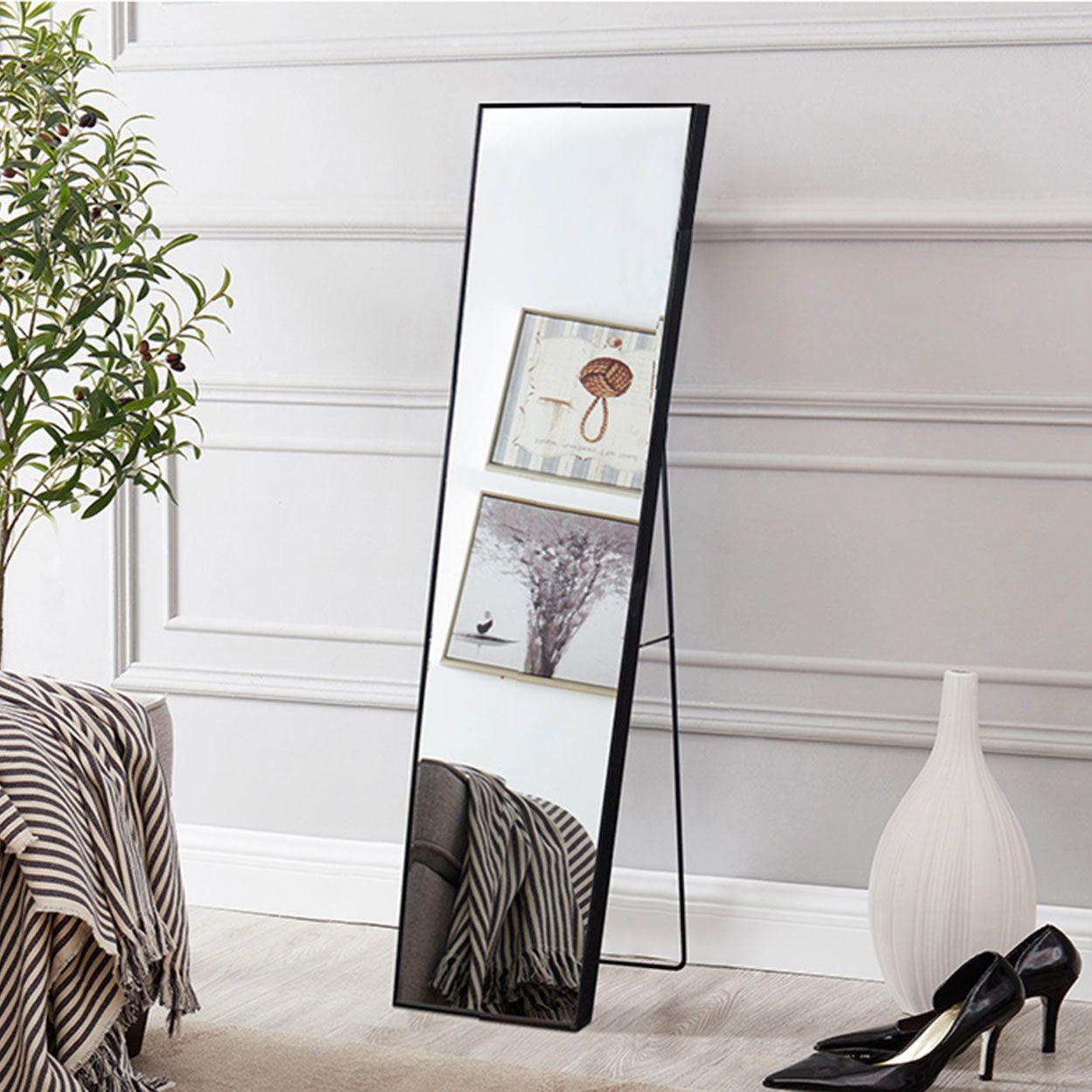 Wall Or Freestanding Mirror Black 35cm x 150cm