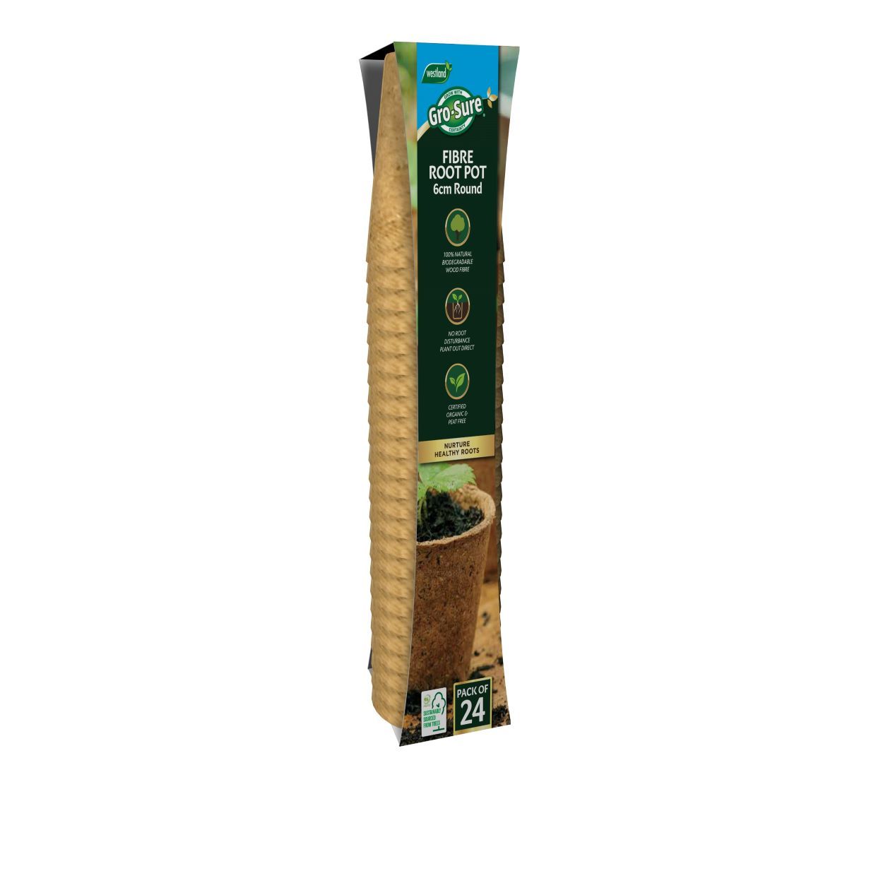 24Pk 6cm Gro-Sure Fibre Pots Round