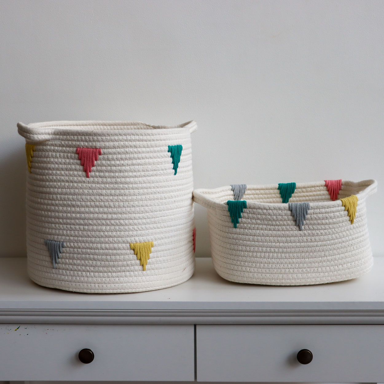 Cotton Rope Laundry Hamper Triangle Design L