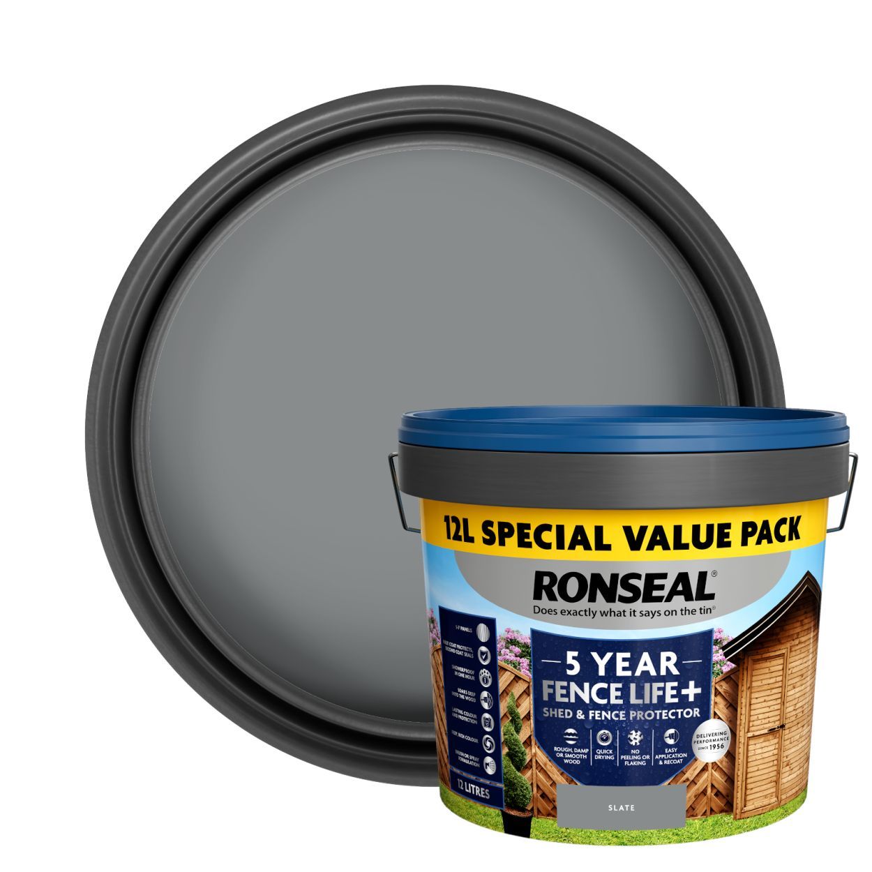 Ronseal 5 Year Fence Life Plus Shed & Fence Protector Slate 12L