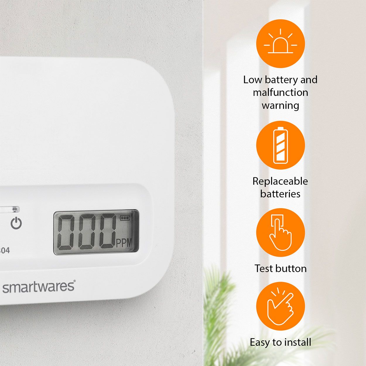 Smartwares FGA-13041 Carbon Monoxide Detector, 10 Year Sensor, Display, Batteries included